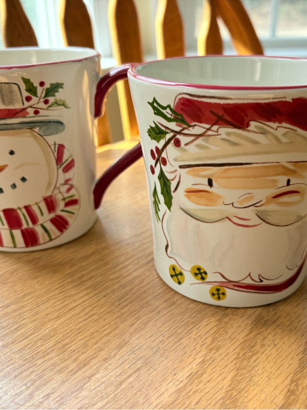 Longaberger Red and White Santa & Snowman Holiday Mugs